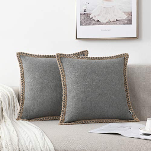 NordECO HOME 2er Set Kissenbezug 40x40 cm Grau Deko Kissen Leinen mit Verstecktem Reißverschluss Kissenhülle Dekorative Sofakissen für Sofa Schlafzimmer 16x16 Zoll von NordECO HOME