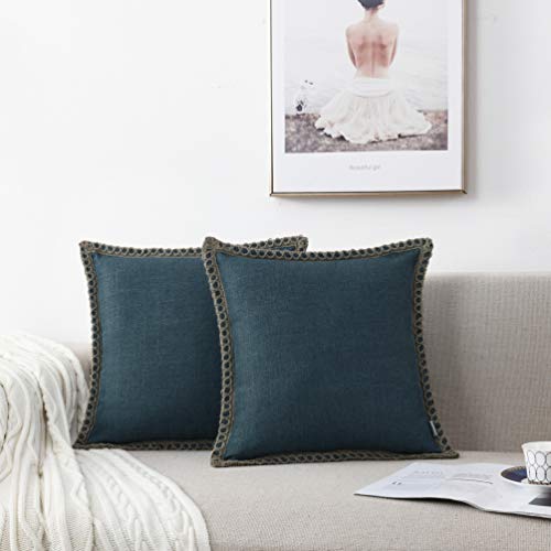 NordECO HOME 2er Set Kissenbezug 45x45 cm Dunkelblau Deko Kissen Leinen mit Verstecktem Reißverschluss Kissenhülle Dekorative Sofakissen für Sofa Schlafzimmer von NordECO HOME