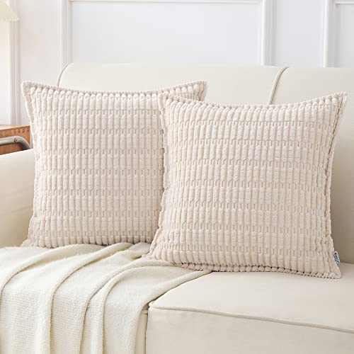 NordECO HOME Kordsamt Kissenbezug 40x40 cm Beige Kissenbezüge Boho Dekorative DekoKissen Kissenhülle Sofakissen Weich für Sofa 2er Set von NordECO HOME