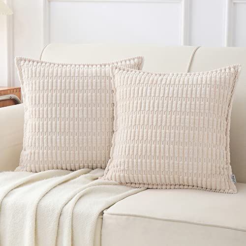 NordECO HOME Kordsamt Kissenbezug 40x40 cm Beige Kissenbezüge Boho Dekorative Deko Kissen Kissenhülle Sofakissen Weich für Sofa 2er Set von NordECO HOME