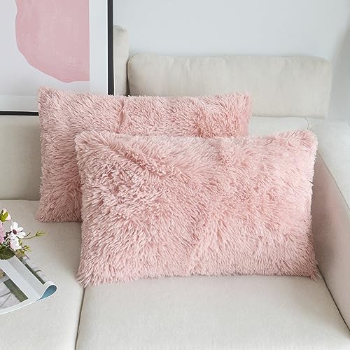 NordECO HOME 2er Set kissenbezüge 30x50 cm Kissen Rosa Künstlich Pelz Fellkissen Dekorative Deko Kissen Kuschelkissen Flauschig Sofakissen Weich Plüschkissen für Sofa von NordECO HOME