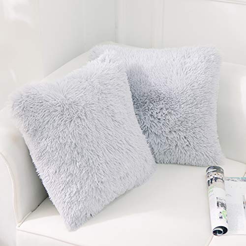 NordECO HOME 2er Set kissenbezüge Kissen Künstlich Pelz Fellkissen Dekorative Deko Kissen Kuschelkissen Flauschig Sofakissen Weich Plüschkissen für Sofa 40x40 cm Grau von NordECO HOME