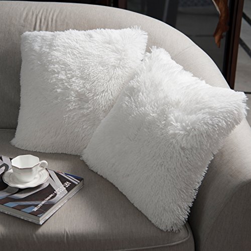 NordECO HOME 2er Set kissenbezüge Kissen Künstlich Pelz Fellkissen Dekorative Deko Kissen Kuschelkissen Flauschig Sofakissen Weich Plüschkissen für Sofa 40x40 cm Weiß von NordECO HOME