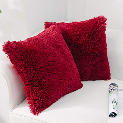 NordECO HOME 2er Set kissenbezüge 40x40 cm Kissen Burgunderrot Künstlich Pelz Fellkissen Dekorative Deko Kissen Kuschelkissen Flauschig Sofakissen Weich Plüschkissen für Sofa von NordECO HOME