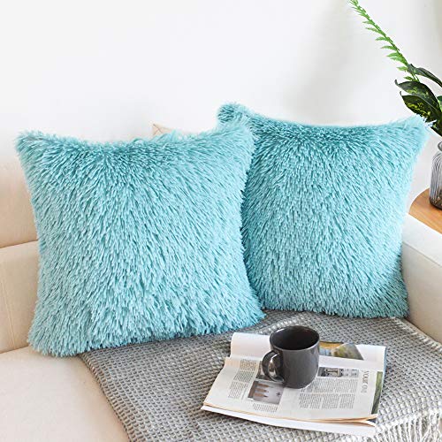 NordECO HOME 2er Set kissenbezüge 45x45 cm Kissen Türkis Künstlich Pelz Fellkissen Dekorative Deko Kissen Kuschelkissen Flauschig Sofakissen Weich Plüschkissen für Sofa von NordECO HOME