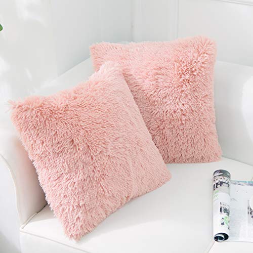 NordECO HOME 2er Set kissenbezüge 50x50 cm Kissen Rosa Künstlich Pelz Fellkissen Dekorative Deko Kissen Kuschelkissen Flauschig Sofakissen Weich Plüschkissen für Sofa von NordECO HOME