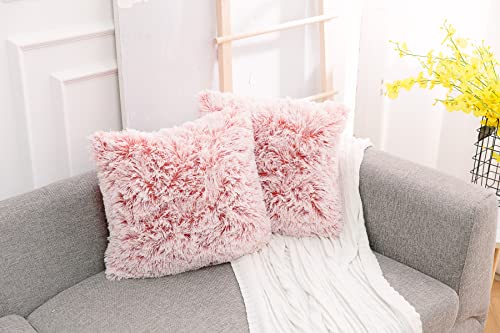 NordECO HOME 2er Set kissenbezüge Kissen Künstlich Pelz Fellkissen Dekorative Deko Kissen Kuschelkissen Flauschig Sofakissen Weich Plüschkissen für Sofa (40x40cm, Rosa Ombre) von NordECO HOME