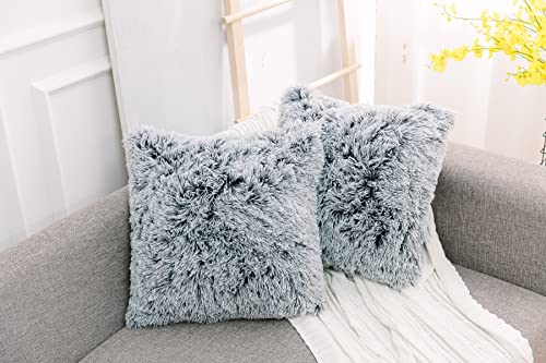 NordECO HOME 2er Set kissenbezüge Kissen Künstlich Pelz Fellkissen Dekorative Deko Kissen Kuschelkissen Flauschig Sofakissen Weich Plüschkissen für Sofa (40x40cm, Schwarz Ombre) von NordECO HOME