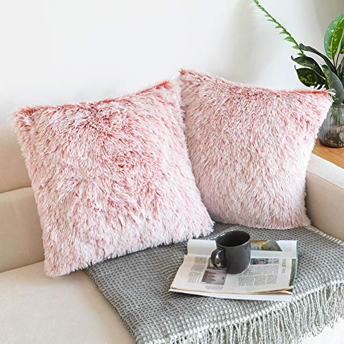 NordECO HOME 2er Set kissenbezüge Kissen Künstlich Pelz Fellkissen Dekorative Deko Kissen Kuschelkissen Flauschig Sofakissen Weich Plüschkissen für Sofa 45x45 cm Rosa Ombre von NordECO HOME