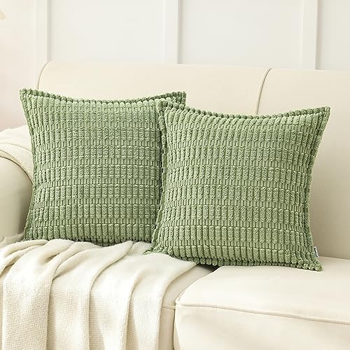 NordECO HOME Kordsamt Kissenbezug 40x40 cm Grün Kissenbezüge Boho Dekorative DekoKissen Kissenhülle Sofakissen Weich für Sofa 2er Set von NordECO HOME