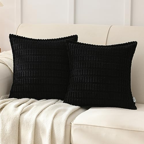 NordECO HOME Kordsamt Kissenbezug 40x40 cm Schwarz Kissenbezüge Boho Dekorative DekoKissen Kissenhülle Sofakissen Weich für Sofa 2er Set von NordECO HOME