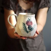 Keramik Distelbecher Keramikkaffeebecher Handgefertigt Aufglasurbemalung von NordPotter