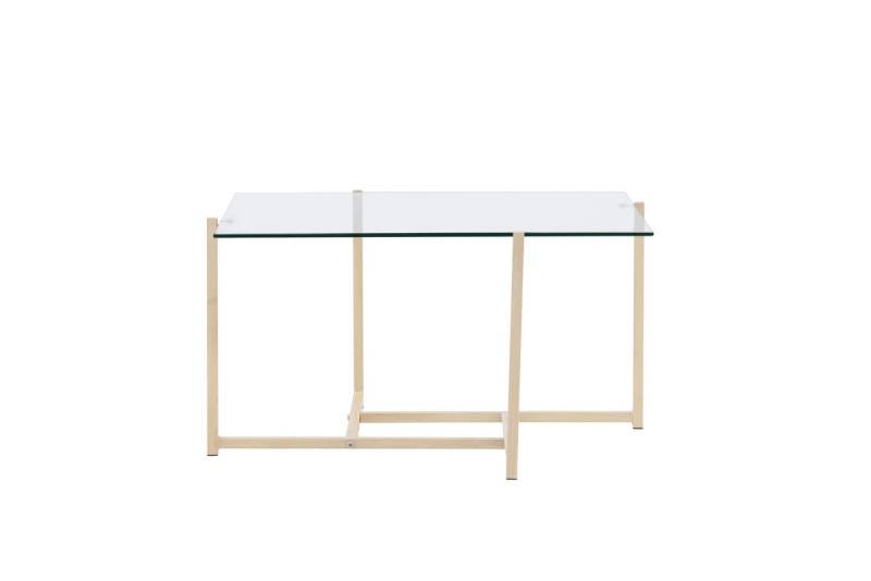 Nordanest Couchtisch HYBRID 80x80cm, Glasplatte mit durchsichtigem Look und Stahlgestell in Holzoptik von Nordanest