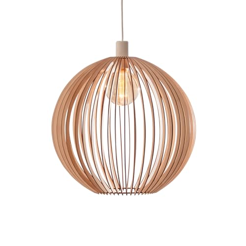 Nordestic Pendelleuchte Holz „Forseti“, skandinavische Hängelampe Esstisch + Wohnzimmer, Boho Hängeleuchte höhenverstellbar + dimmbar mit E27 Fassung (Höhe x Durchmesser 30 cm x 35 cm) von Nordestic
