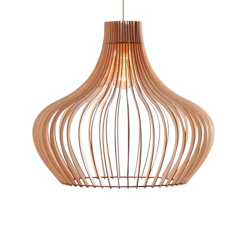 Nordestic Pendelleuchte Holz „Iduna“, skandinavische Hängelampe Esstisch + Wohnzimmer, Boho Hängeleuchte höhenverstellbar + dimmbar mit E27 Fassung (Höhe x Durchmesser 50 cm x 55 cm) von Nordestic