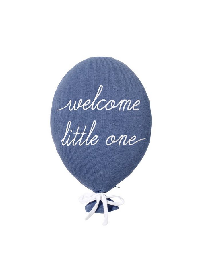 Nordic Coast Company Wanddekoobjekt, Dekokissen Ballon Blau Welcome Little One" aus 100% zertifizierte Baumwolle Bezug abnehmbar Wanddekoration Babykissen Junge Mädchen ideal als Geschenk" von Nordic Coast Company