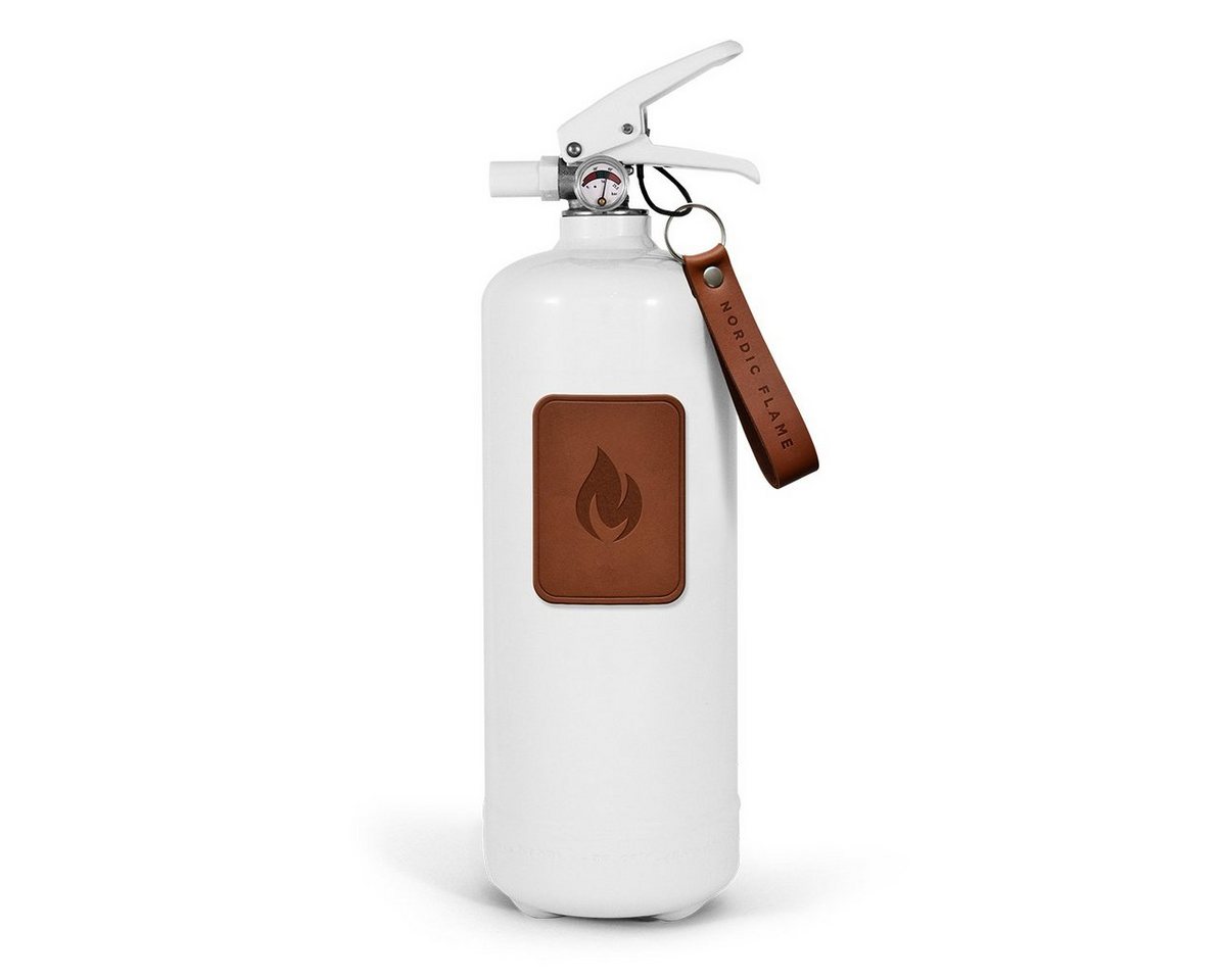 Nordic Flame Dekoobjekt Nordic Flame Feuerlöscher LEATHER EDITION weiss Leder dunkelbraun 2kg von Nordic Flame