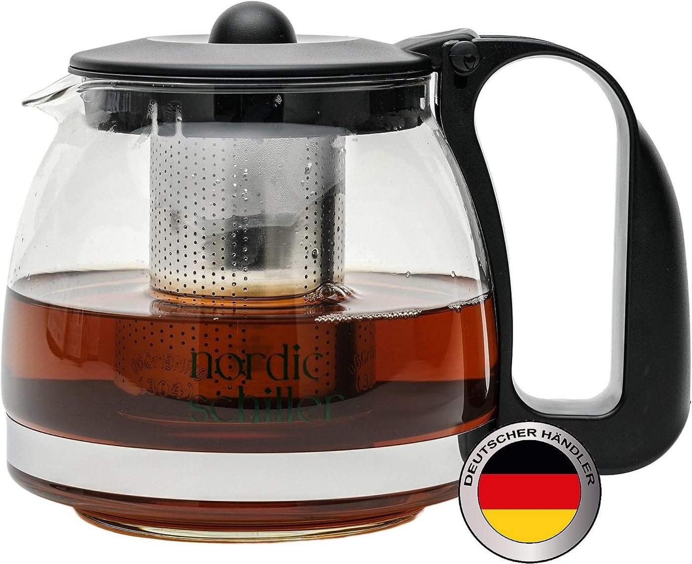 Nordic Schiller Teekanne Premium Teekanne Glas, Hitzebeständig Glaskanne mit Siebeinsatz, 1.25 l, Hitzebeständig Glaskanne mit Deckel, geeignet für Spülmaschine von Nordic Schiller