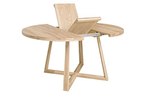 Nordic Story Esstisch Moby (rund, ausziehbar) • Tisch mit gekreuzten Beinen • Massivholz (Eiche) • Eiche Gebleicht • Runder Ausziehtisch (100-130 x 100 x 75 cm) von Nordic Story