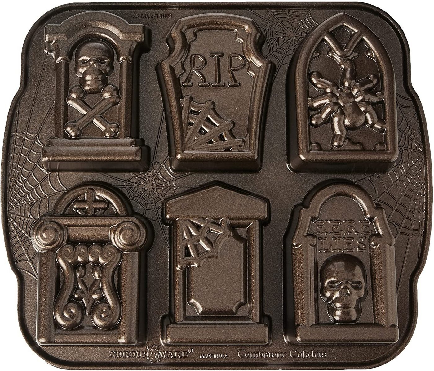 Nordic Ware Backform »Tombstone Cakelet Halloween Backblech«, Aluminium Braun, 28,7cm x 28,2cm, NW 91848 Totenkopf Gräber von Nordic Ware