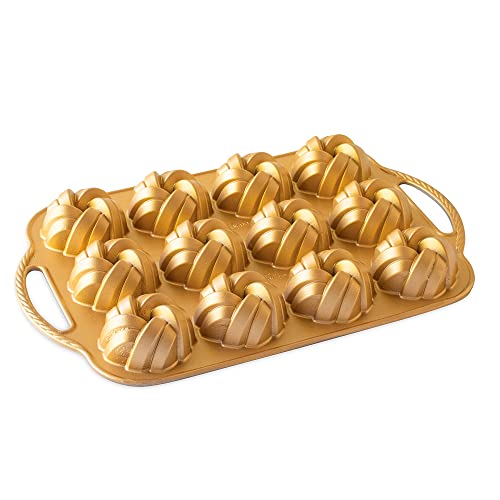 Nordic Ware 95377 Bundtlette-Pfanne zum 75. Jahrestag, geflochtene Gugelhupfform, Gold, 3,5 von Nordic Ware