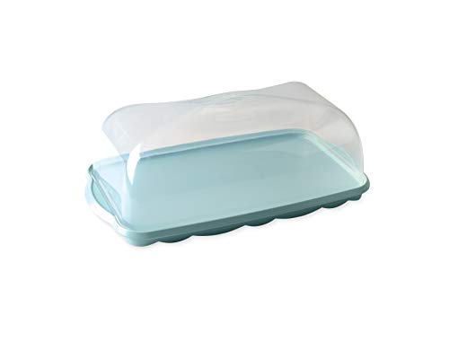 Nordic Ware Rechteckige Kuchenbox, Stabile und transparente Kuchen Transportbox aus Kunststoff mit Twist-to-Lock-Boden, Lebensmittelsicherer Brotkasten, Hergestellt in den USA, Farbe: Blau von Nordic Ware