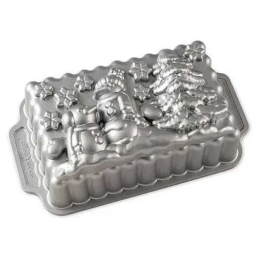 Nordic Ware Winter Wonderland Kastenform Weihnachten Gugelhupfform Aluguss Gugelhupfform mit Weihnachtsmann-Muster Kuchenform Made in USA Farbe:Silber von Nordic Ware