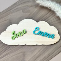 Geschenk Zur Geburt Zwillinge | Namensschild Tür Kinderzimmer Mädchen Junge Türschild Babyzimmer Wand Dekoration Wolke Aus Holz von NordicDeernShop