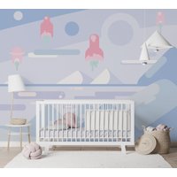 Himmel Und Weltraum Wandbild, Abnehmbare Peel & Stick Wandkunst, Traditionelle Vorgeklebte Tapete, Weltraumraketenschiff Wandbild Für Kinder von NordicHarmony