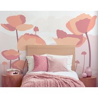 Tapete Mit Blumen Und Blumenmuster Zum Schälen Aufkleben | Ruhiges Rosa Wandbild Für Mädchenzimmer Moderne Mohnblumenwiese Traditionelle Flr02 von NordicHarmony