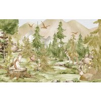 Wald Und Berge Tapete, Kinderzimmer Wandbild. Traditionelle Oder Peel & Stick Tapeten, Berglandschaft, Tapete von NordicHarmony