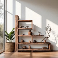 Wabi-Sabi Bücherregal Aus Massivem Ulmenholz - Rustikales, Vom Boden Bis Zur Decke Reichendes Regal Im Japandi-stil, Freistehendes von NordicHort
