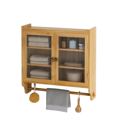 NordicLume Badezimmerschrank Wandmontage · Wandschrank mit 2 Glastüren & Regal · Hängeschrank mit Handtuchhalter (Natürlich) von NordicLume