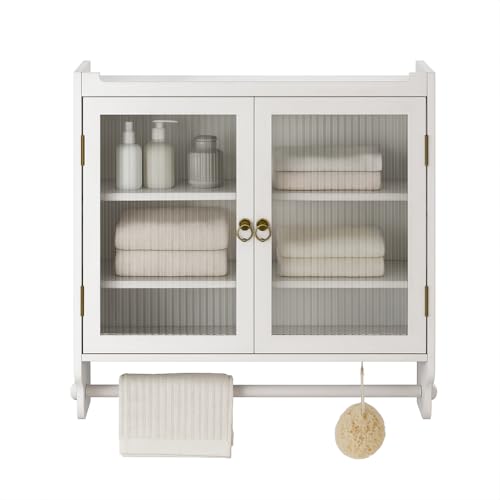 NordicLume Badezimmerschrank Wandmontage · Wandschrank mit 2 Glastüren & Regal · Hängeschrank mit Handtuchhalter (Weiß) von NordicLume