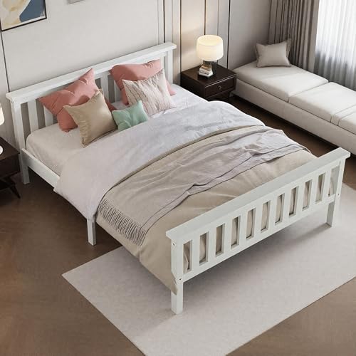 NordicLume Bett für Erwachsene & Jugendliche 200 x 140 cm- Massivholz Kiefer/MDF, 160kg belastbar, verstärkte Konstruktion mit Stauraum - langlebig & sicher (weiß, 200 x 140 cm) von NordicLume