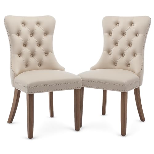 NordicLume Luxus Esszimmerstuhl aus Samt im Chesterfield-Design – Komfortpolsterung & Holzbeine, 2er-Set (Beige) von NordicLume
