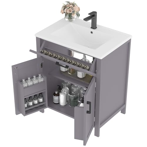 NordicLume Waschtisch Unterschrank mit Waschbecken | Grau Hochglanz | Integrierte Soft-Close Klappschublade | Höhenverstellbare Fächer | 60x46x84,8 cm NordicLume Waschtisch Unterschrank mit Waschbecken | Grau Hochglanz | Integrierte Soft-Close Klappschublade | Höhenverstellbare Fächer | 60x46x84,8 cm von NordicLume