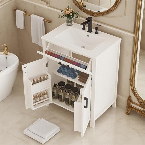 NordicLume Waschtisch Unterschrank mit Waschbecken | Integrierte Soft-Close Klappschublade | Höhenverstellbare Fächer | 60x46x84,8 cm (Weiß) von NordicLume