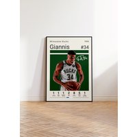 Giannis Antetokounmpo Poster, Milwaukee Bucks Basketball Druck, Nba Sport Geschenk Für Ihn von NordicPrintAthletes