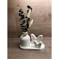 stilvolle Geschenkset | Tablett Oval Vase Mit Trockenblumen-Arrangement Figur-Variation von NordicTreeCompany