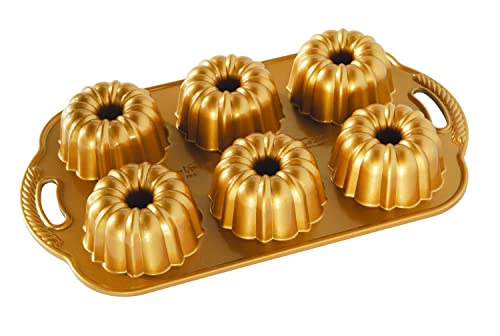 NordicWare Backform - Kuchenform - Minikuchen - Anniversary Bundtlette, Aluminium, Gold, 21,8 x 32,8 x 5,1 cm, 1 Einheiten, 86277 von Nordic Ware