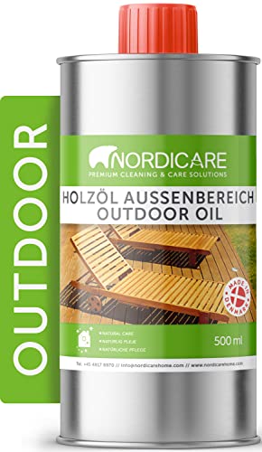 Nordicare Holzöl Außenbereich [500ml] für Lärche, Eiche, Teak oder Akazienholz I Holz Öl Außen zum Holzschutz I Holzschutzöl Außen, Teaköl für Gartenmöbel, Holzpflegeöl, Lärchenöl von Nordicare