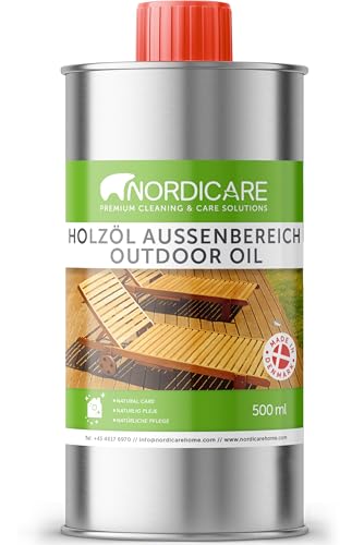 Nordicare Holzöl Außenbereich [500ml] für Lärche, Eiche, Teak oder Akazienholz I Holz Öl Außen zum Holzschutz I Holzschutzöl Außen, Teaköl für Gartenmöbel, Holzpflegeöl, Lärchenöl von Nordicare
