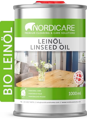 Nordicare Leinöl [1L] für Holz zum Holzschutz I Leinöl Firnis Holzöl für Innen I Leinöl für Möbel Holz Öl, Leinenöl Holz von Nordicare
