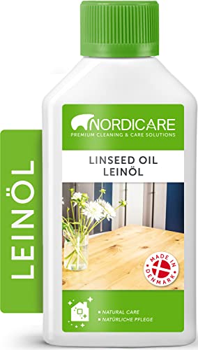 Nordicare Leinöl [250ml] für Holz zum Holzschutz I Leinöl Firnis Holzöl für Innen I Gekochtes Leinöl für Möbel Holz Öl, Leinenöl Holz von Nordicare