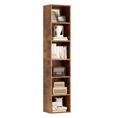 Nordivale Bücherregal Schmal, Bücherregal Braun, Standregal, Modernes offenes Regal aus Holz, für Wohnzimmer, Schlafzimmer, Büro, Arbeitszimmer, 6 Ebenen von Nordivale