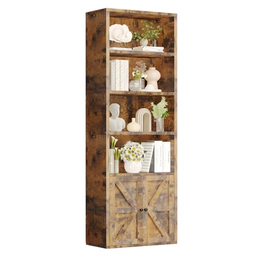 Nordivale Bücherregal mit Türen, Bücherregal Braun aus Holz, Bücherschrank Hoch mit 6 Ebenen, Standregal, für Wohnzimmer, Schlafzimmer, Büro, Arbeitszimmer von Nordivale