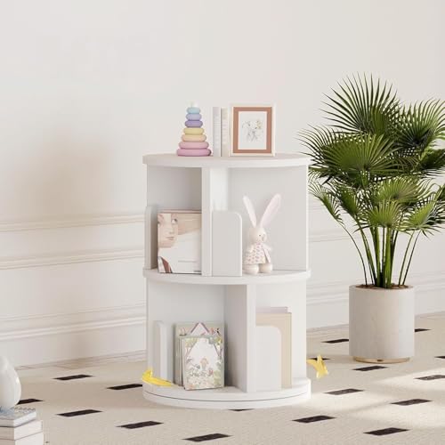 Nordivale Drehbares Bücherregal 360° Frei, Brehregal Düroregal Weiß, Bücherregal Kinder, für Wohnzimmer, Arbeitszimmer, Büro, als Raumteiler, 2 Ebenen von Nordivale