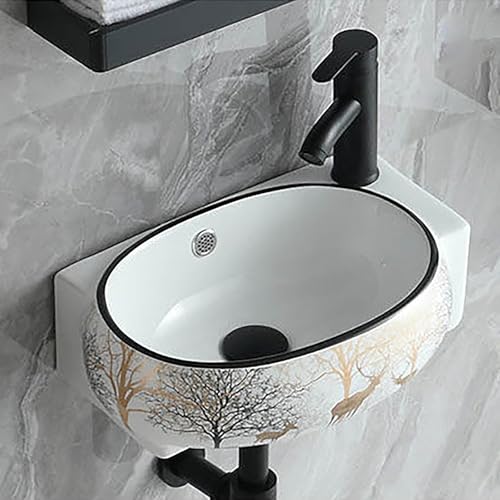 42 Cm Badezimmer-Eckwaschbecken,Eckspüle Bad Waschtisch,Wandmontiertes Schiffswaschbecken,Kleines Waschbecken Gäste Wc,Waschbecken Schmal,Aufsatzwaschbecken Oval,Handwaschbecken(Golden Deer (R)) von Nordivo