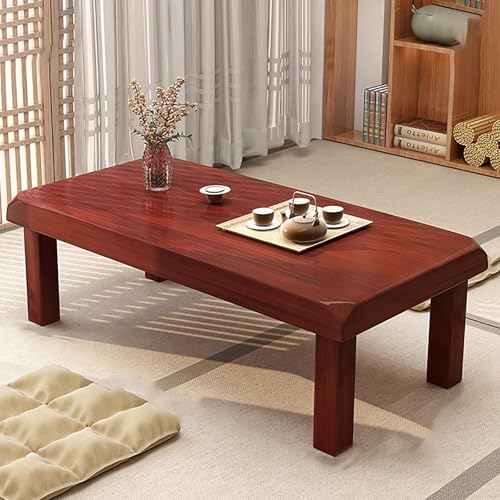 Couchtisch Aus Massivholz Quadratischer,Tatami-Teetisch,Massivholz-Schlafzimmer-Boden-Tee-Tisch,Langer Boden-Tisch Balkontisch,Für Wohnzimmer, Sofa, Beistelltisch, Lounge(Red brown,80*50cm/31.5*19.6in von Nordivo